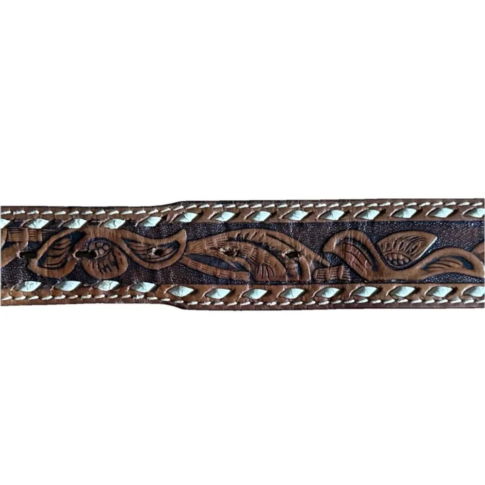Southwest Clothiers, Inc. Leather Raw Grain Saddle Leather Belt SZ 36 Hand Laced
